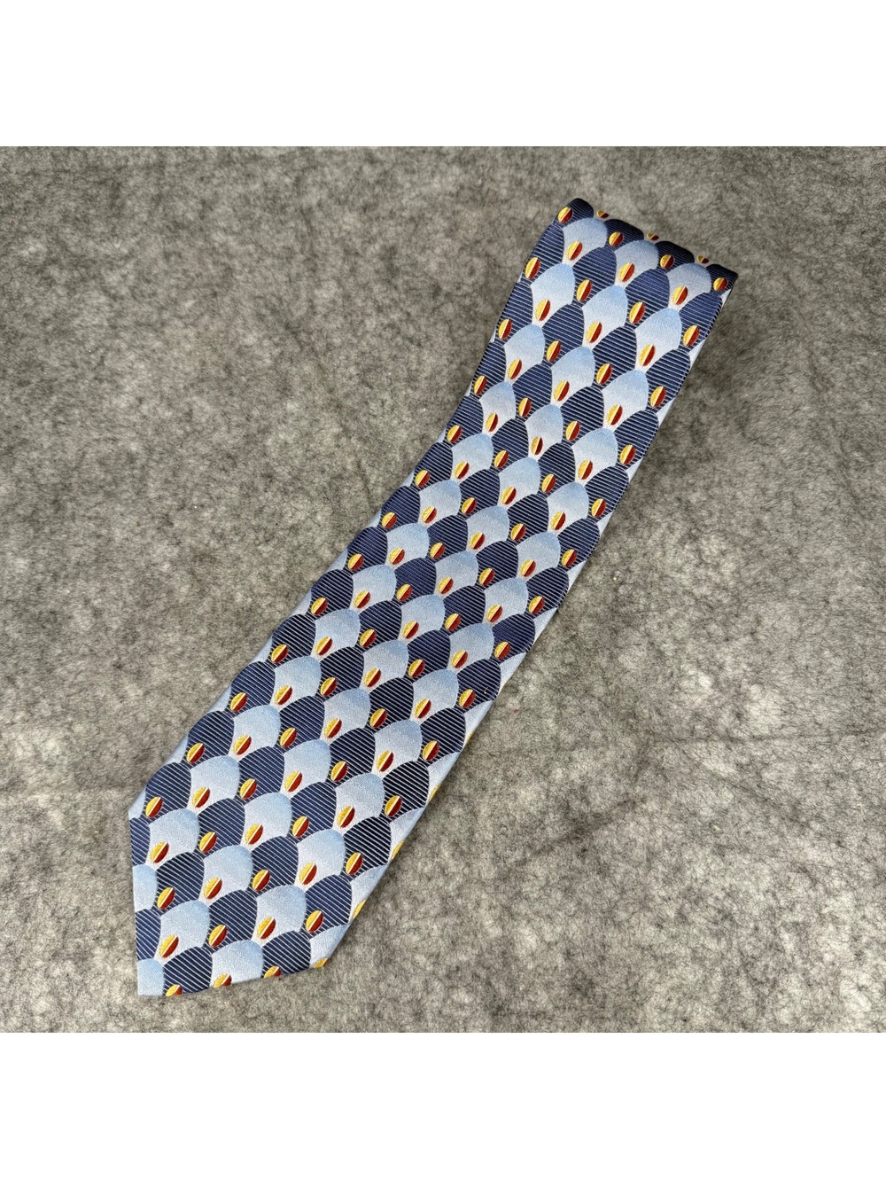Jos A Bank Signature Silk Tie Light Blue Navy Red Gold Geometric 58L 3.75W 887